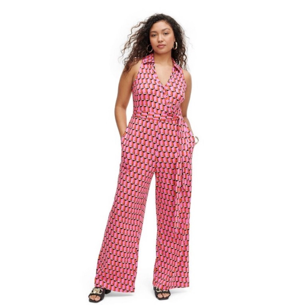 DVF for Target Women’s Collared sleeveless pink modern geo jumpsuit